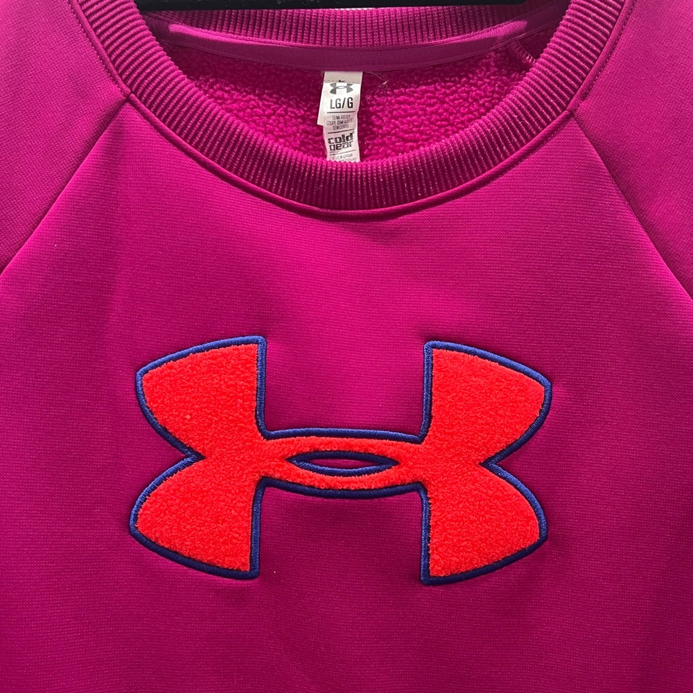 Under Armour Cold Gear Pink Sweatshirt with Vibrant Orange Logo - Picture 2 of 4